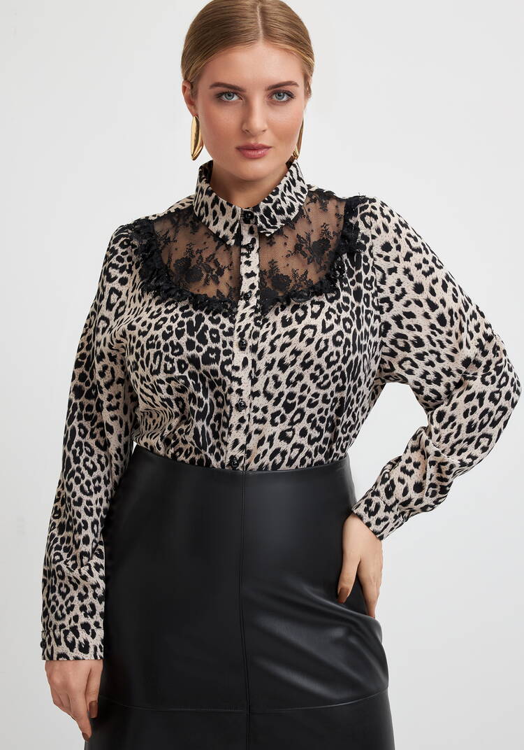 Блуза с анималистическим принтом и кружевом шир.  750, рис. 8