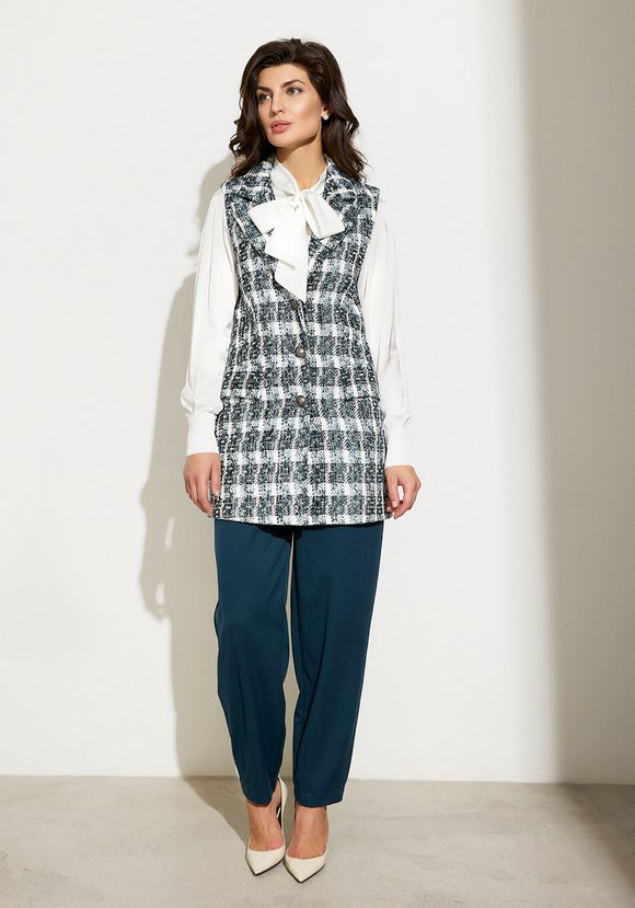 Жилет на пуговицах с карманами из твида шир.  580, рис. 6