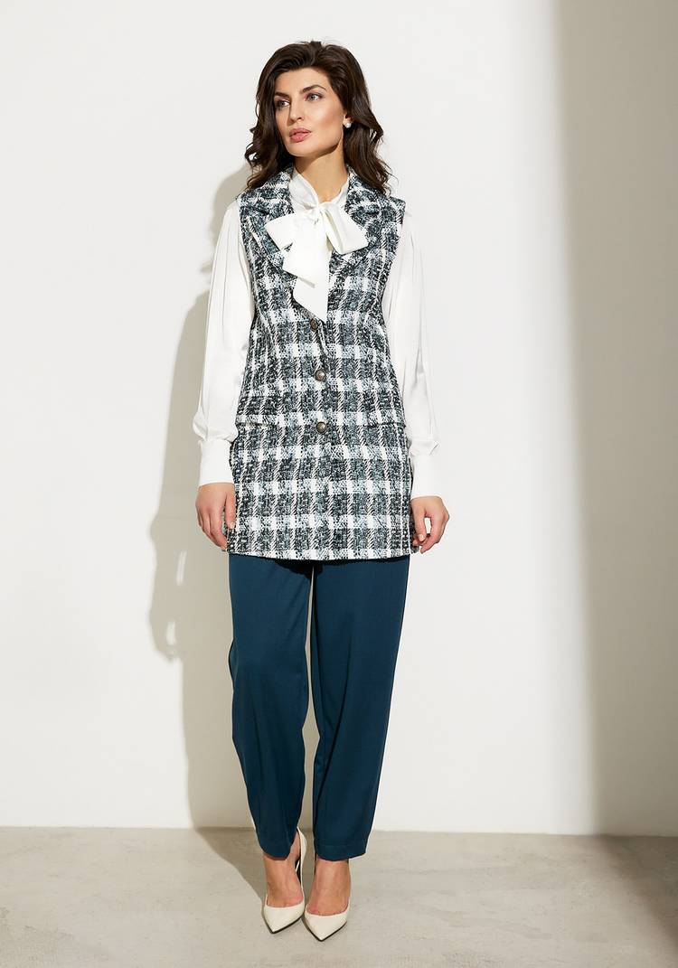 Жилет на пуговицах с карманами из твида шир.  750, рис. 6