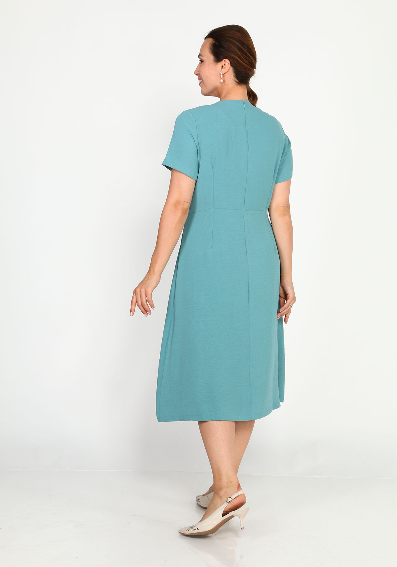 Платье с круглым вырезом и расклешенной юбкой Simple Story, размер 44, цвет голубой - фото 3