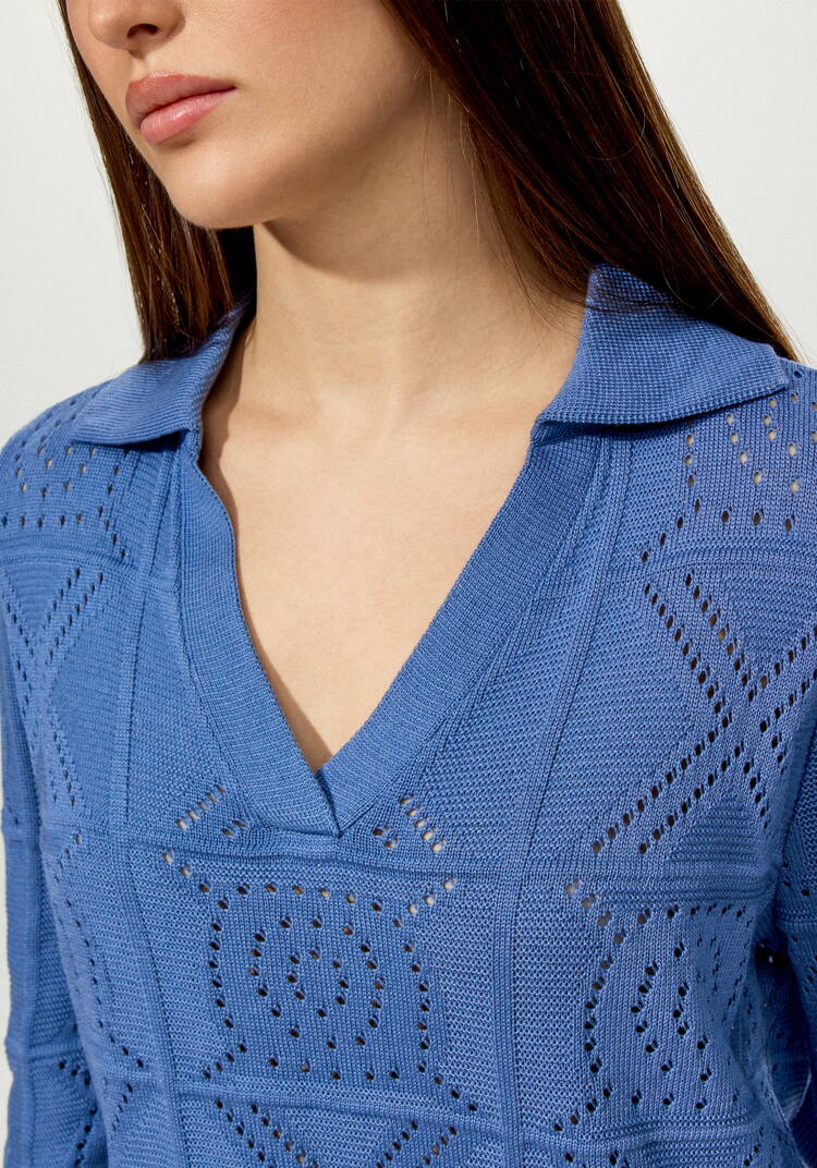 Туника с ажурным рисунком и воротником поло шир.  750, рис. 19