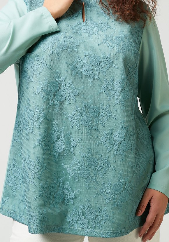 Блуза с кружевом однотонная шир.  580, рис. 5