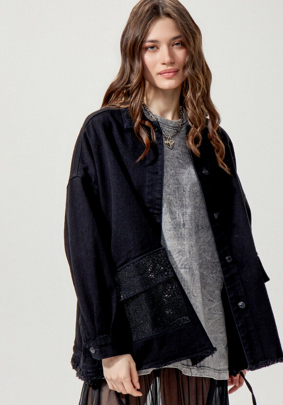 Джинсовая куртка со стразами на карманах шир.  580, рис. 24