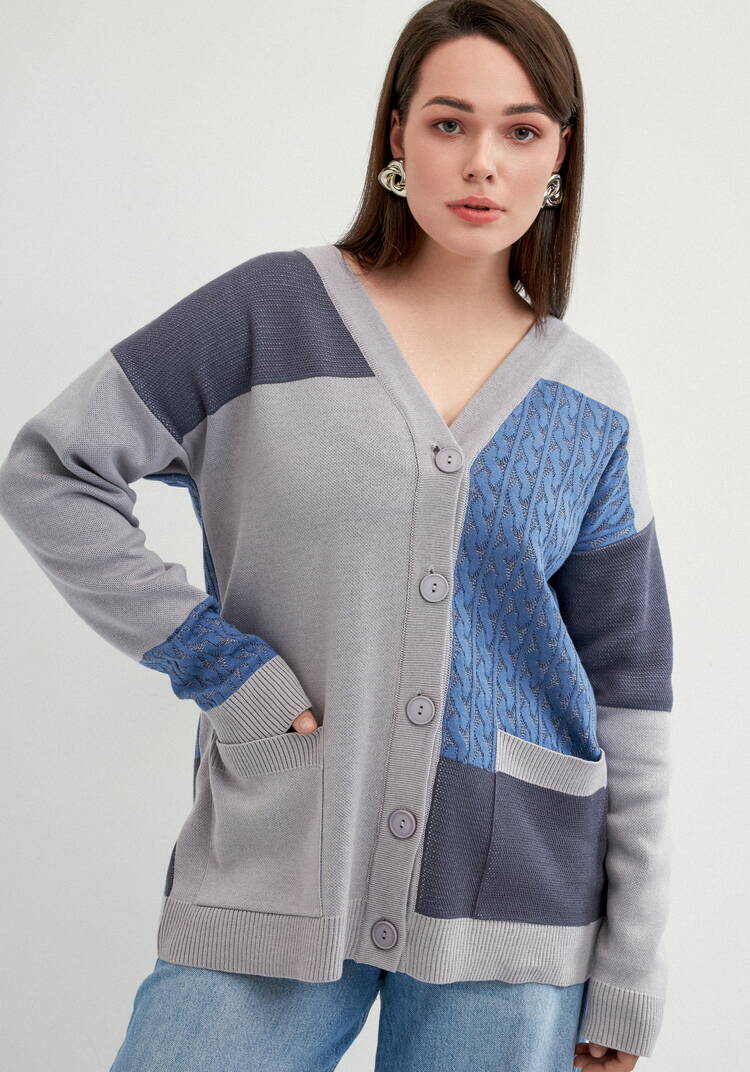 Кардиган с разноцветными вставками шир.  750, рис. 10