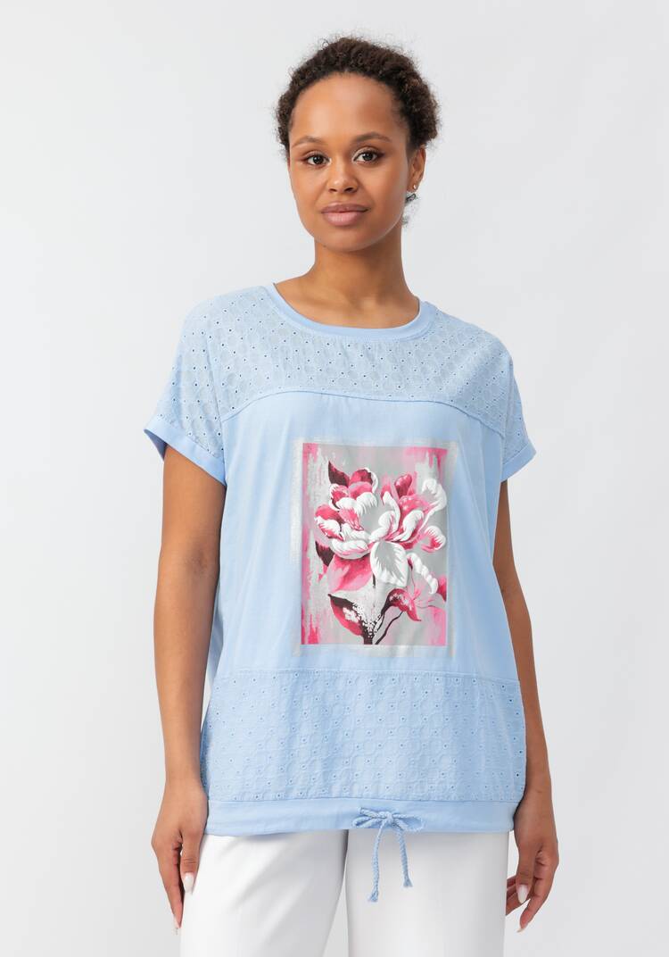 Блуза с принтом и ажурными вставками шир.  750, рис. 9