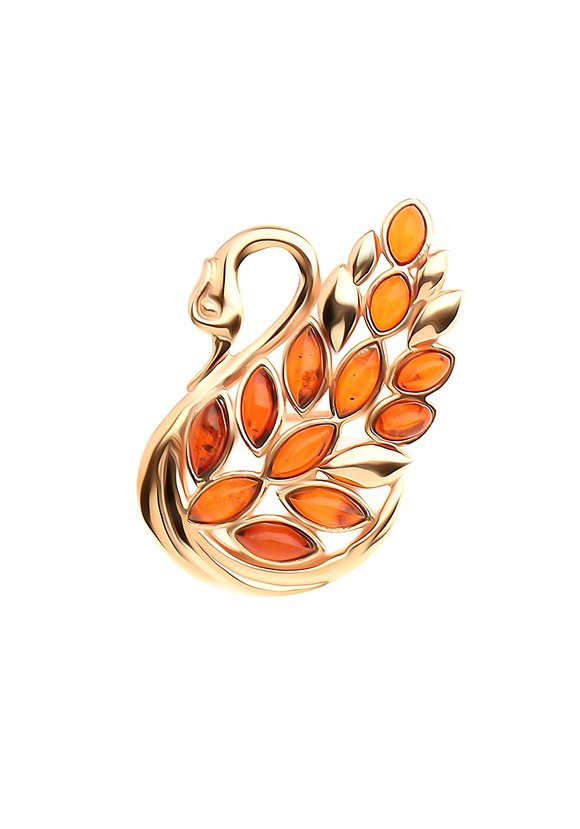 Серебряная брошь  Янтарный лебедь шир.  580, рис. 1