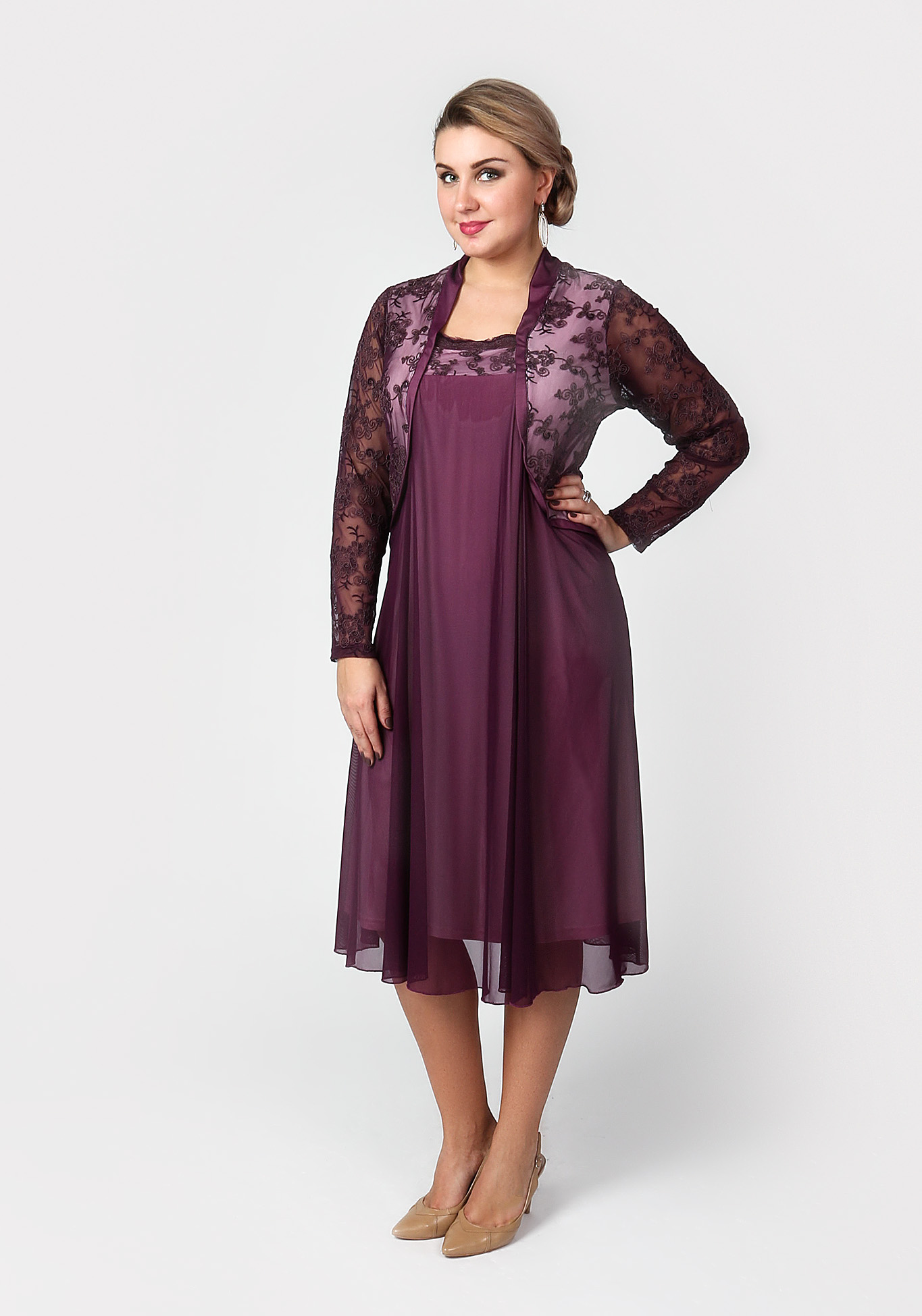 Платье с оригинальной отделкой GalaGrosso, размер 52, цвет фиолетовый - фото 1
