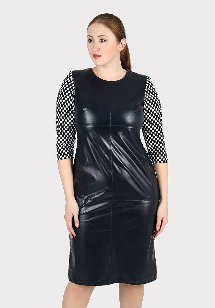 Платье со вставкой из эко-кожи шир.  750, рис. 1