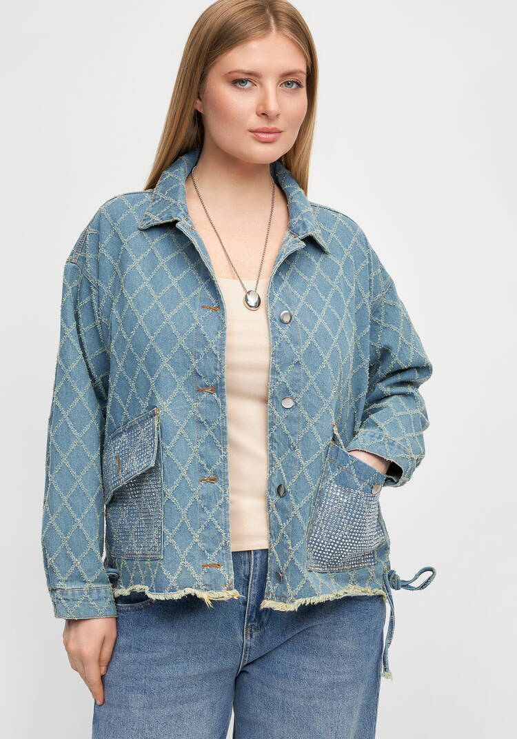 Джинсовая куртка с рисунком из страз шир.  750, рис. 1