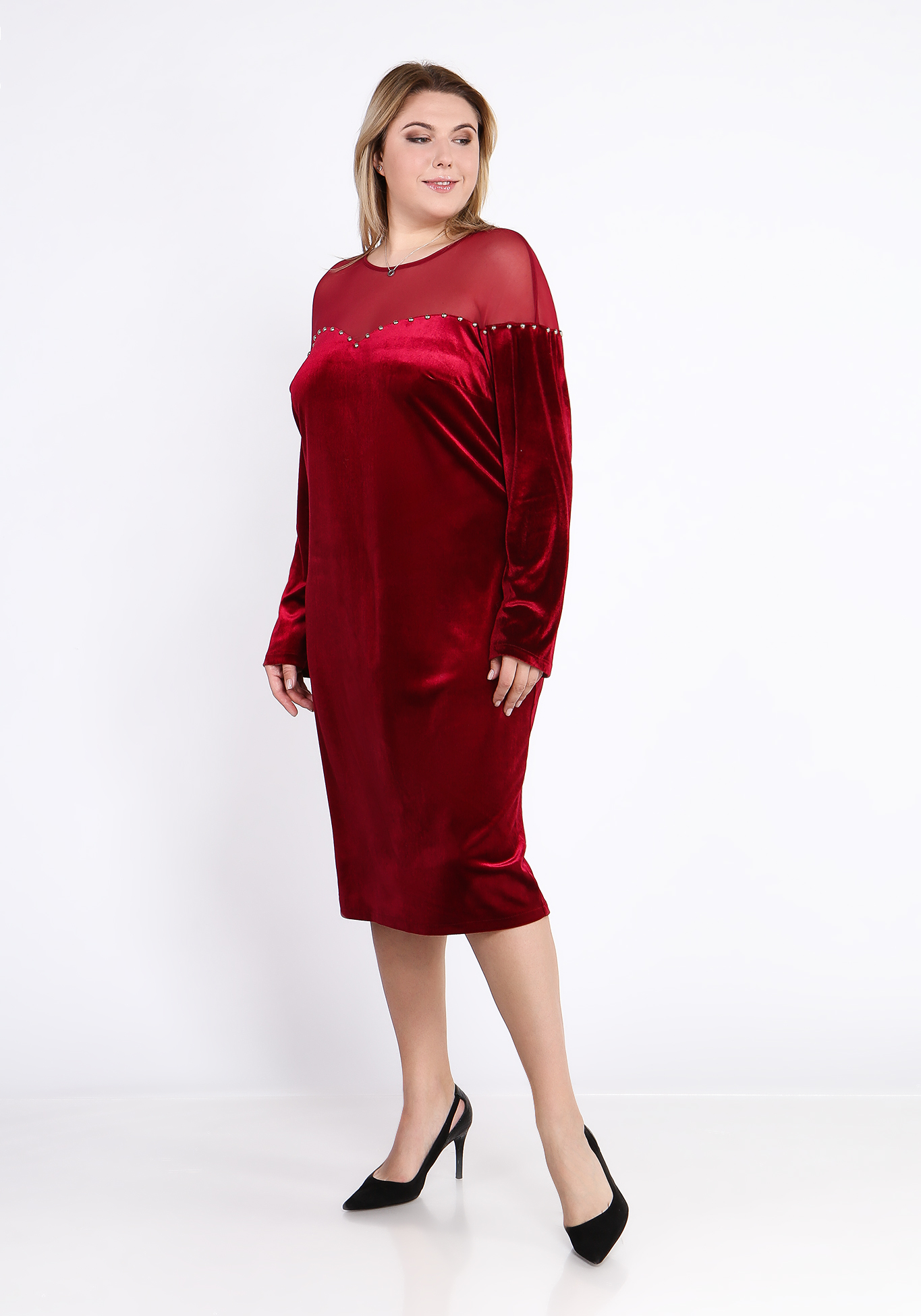 Платье бархатное с декором Bel Fiore, размер 50, цвет красный - фото 10