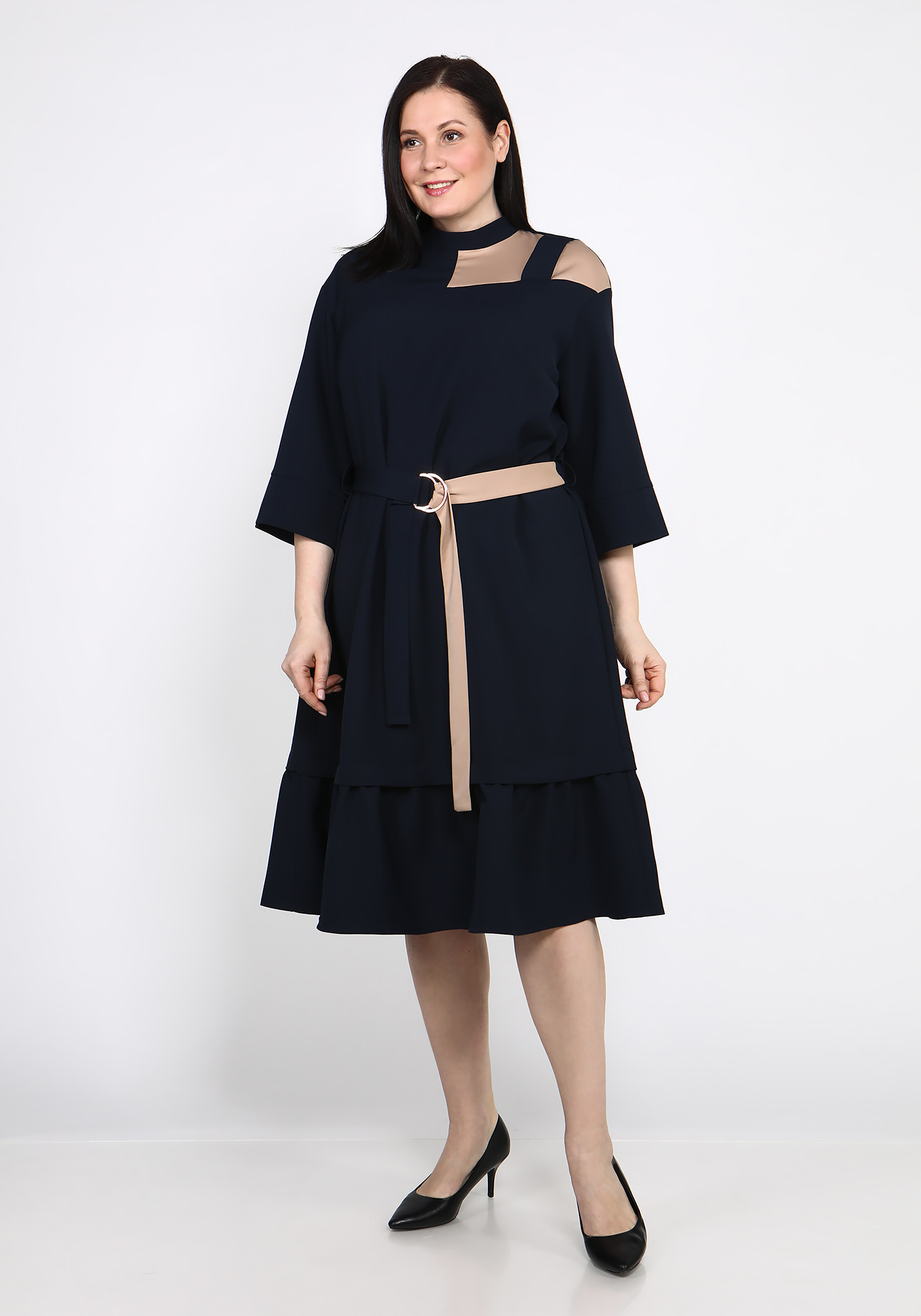 Платье свободного кроя с воланом GalaGrosso, размер 50, цвет темно-коричневый - фото 6