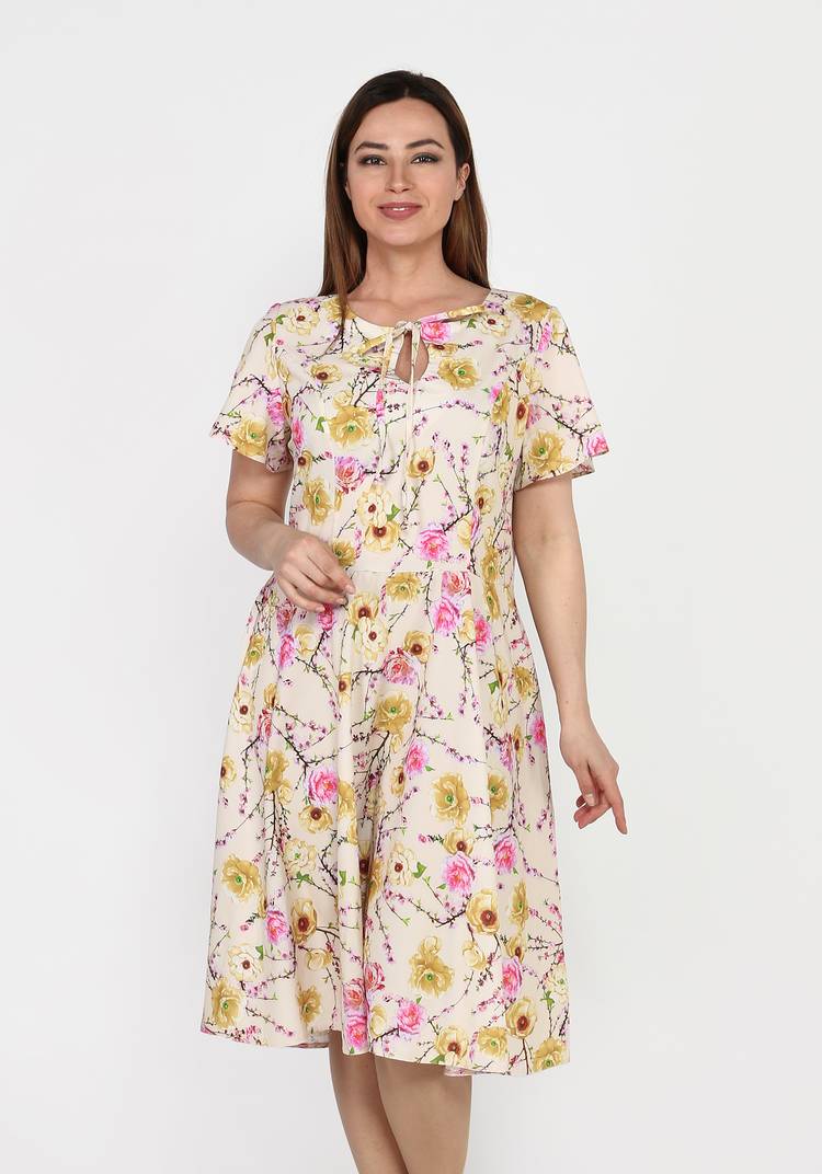 Платье с принтом Цветы и расклешенной юбкой шир.  750, рис. 1