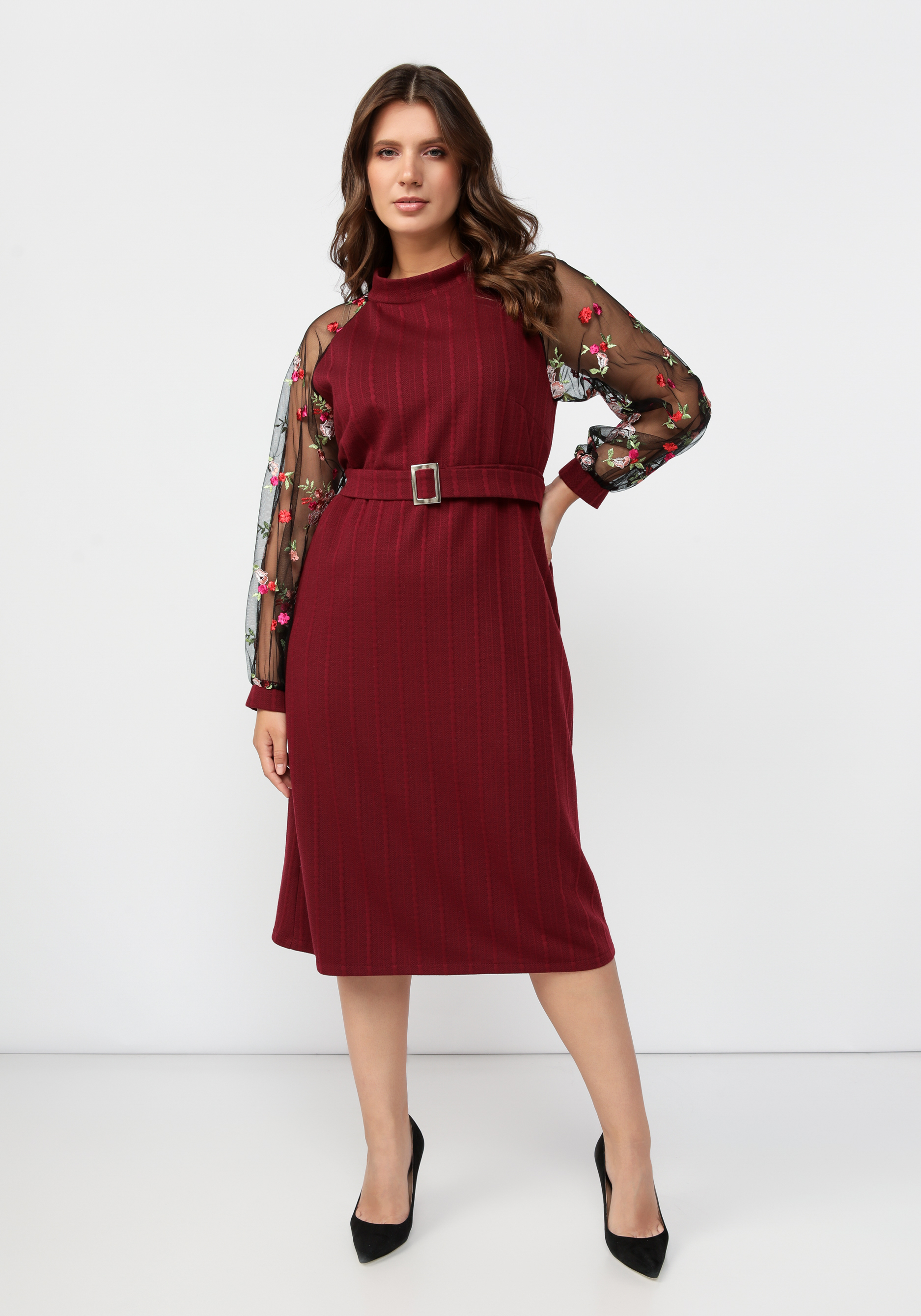 

Платье с ажурными рукавами "Аманда", Бордовый