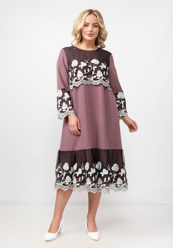 Платье А-силуэта с ажурной кокеткой шир.  580, рис. 1