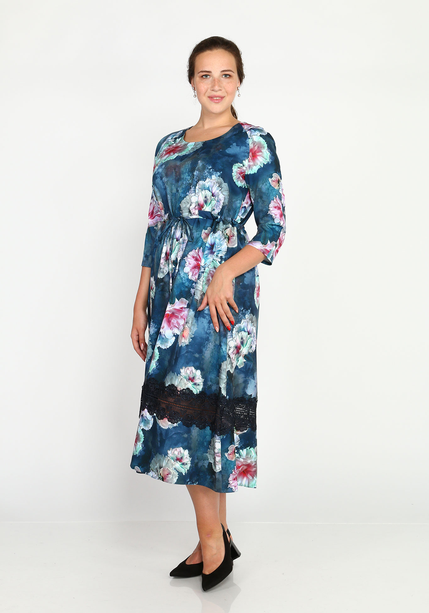 Платье с кружевом по низу Bianka Modeno, размер 48, цвет темно-синий - фото 2