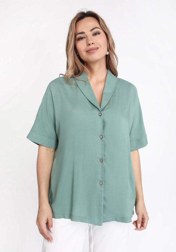 Блуза-рубашка однотонная на пуговицах шир.  580, рис. 5