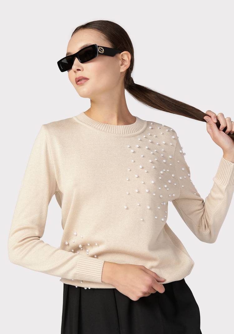 Джемпер с бусинами по плечу и низу изделия шир.  750, рис. 6