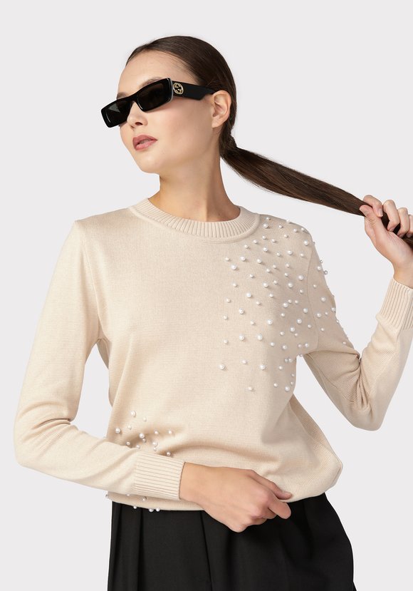 Джемпер с бусинами по плечу и низу изделия шир.  580, рис. 6