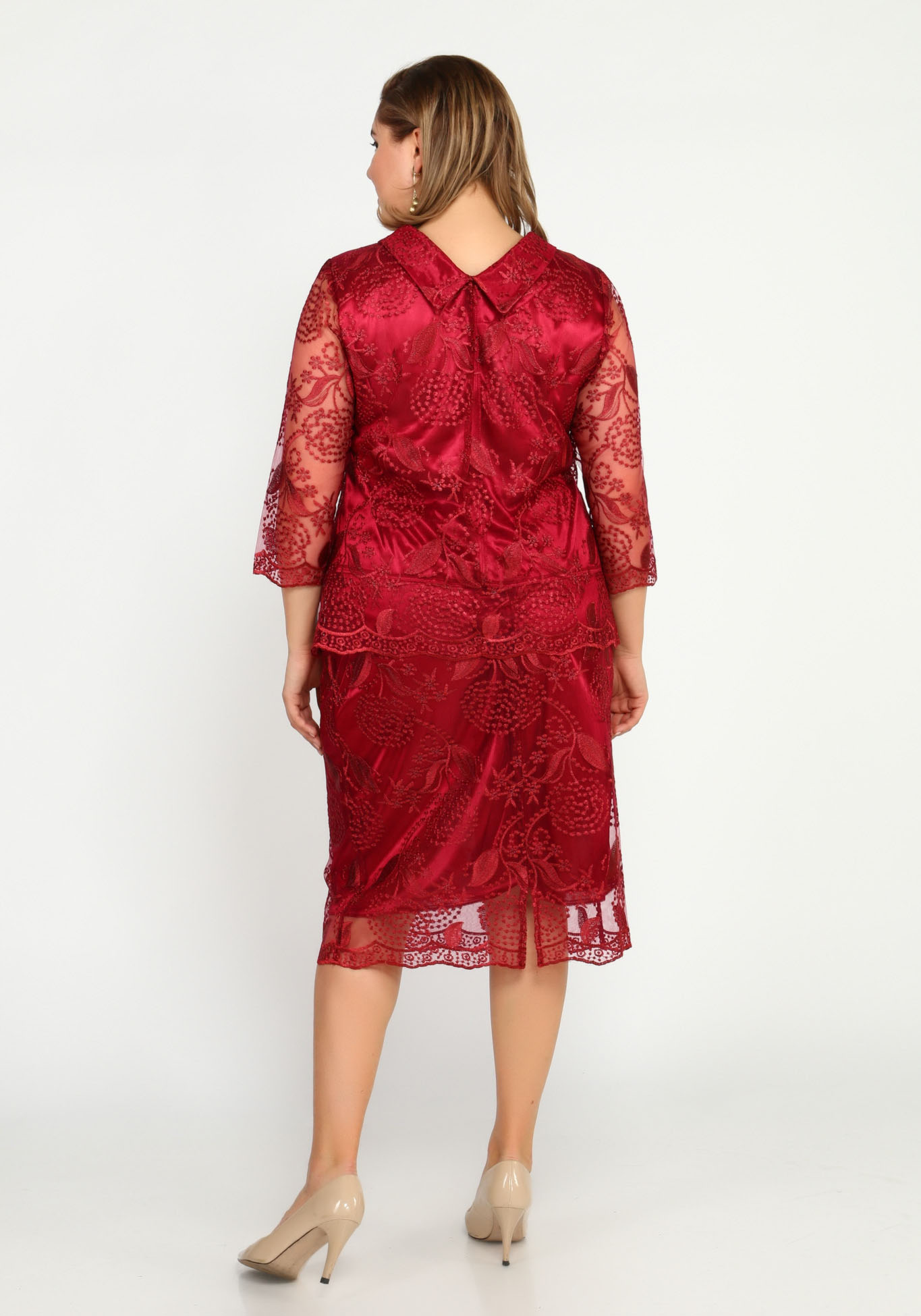 Платье гипюровое с имитацией двойки Bel Fiore, размер 48, цвет красный - фото 8