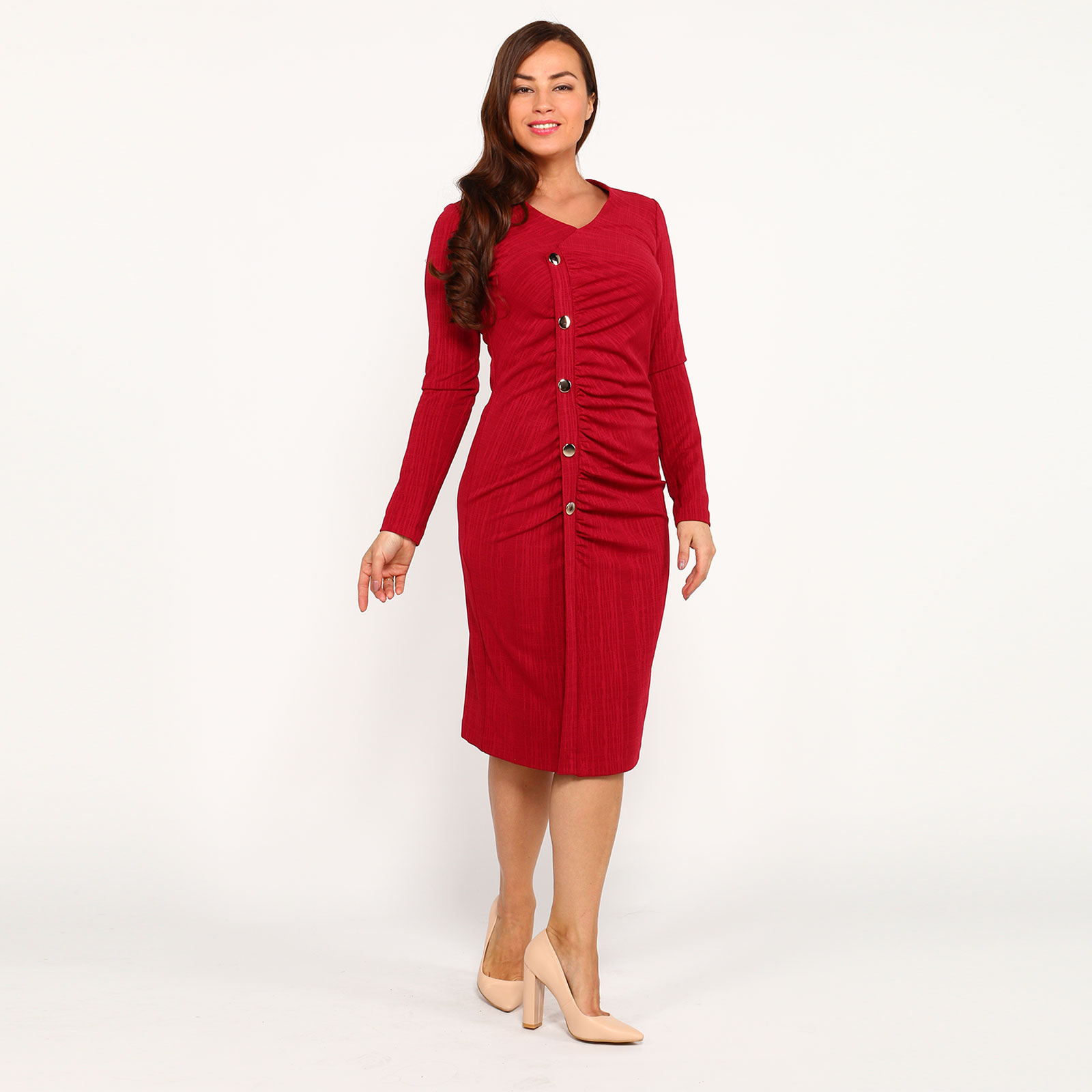 

Платье футляр с декоративными пуговицами, Красный