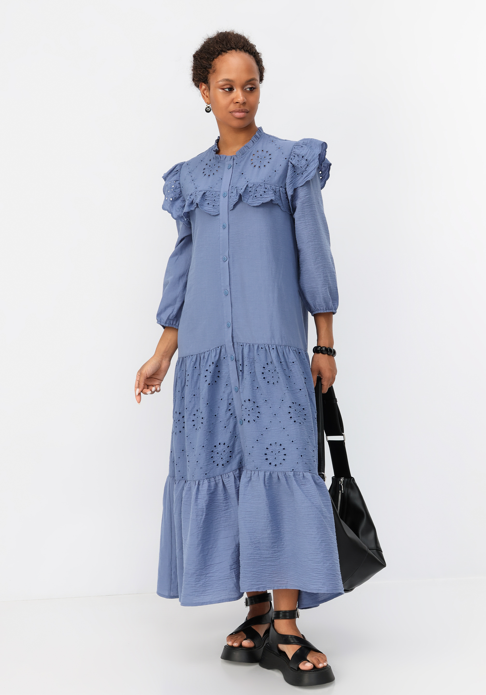 Платье комбинированное с шитьем Frida, размер 62, цвет синий