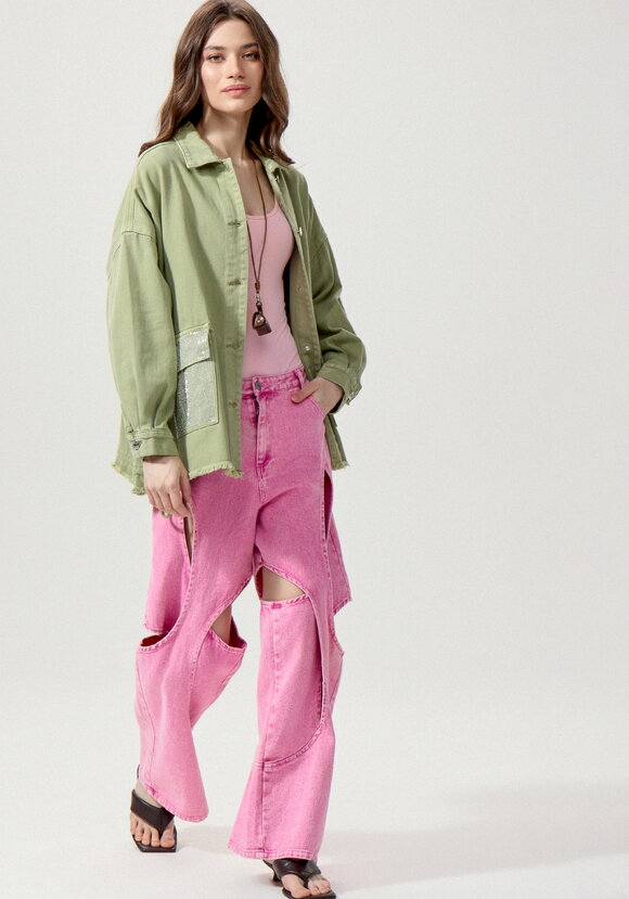 Джинсовая куртка со стразами на карманах шир.  580, рис. 16