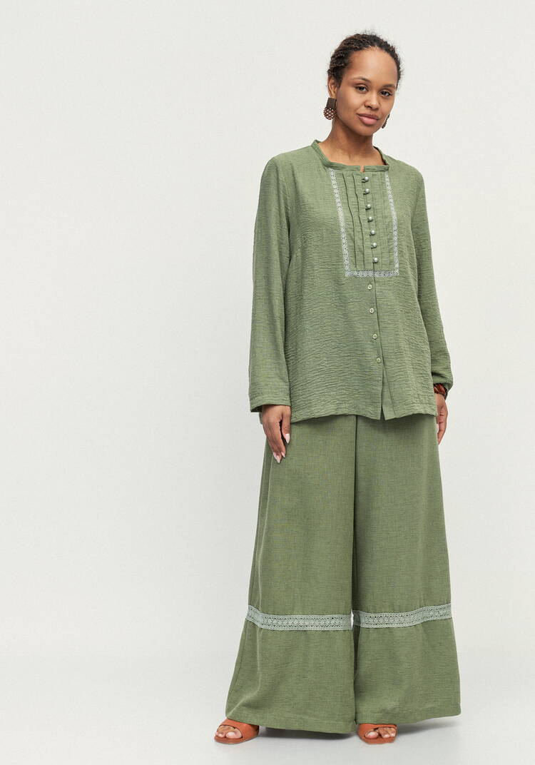 Блуза изо льна с вставками кружева шир.  750, рис. 2