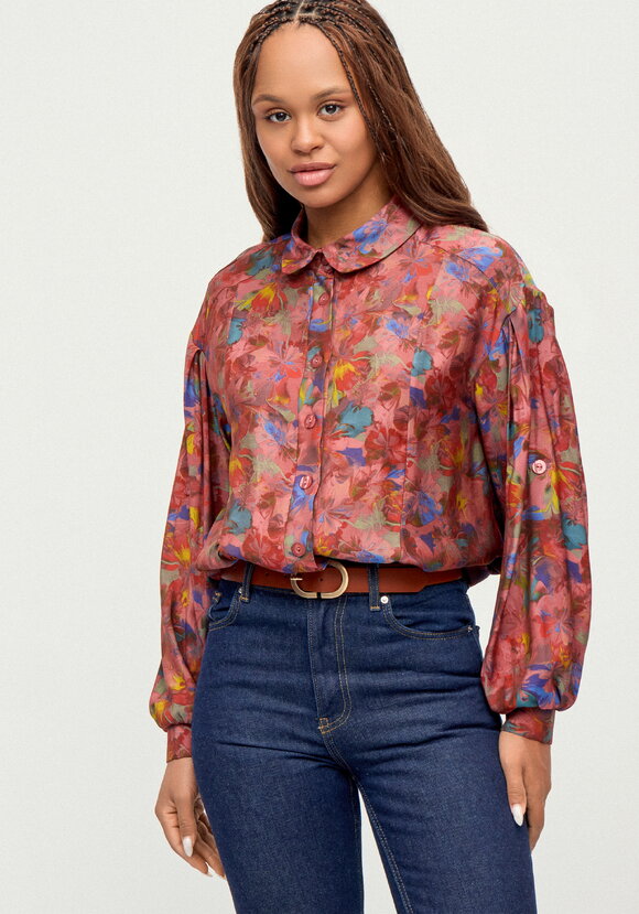 Блуза из ткани с акварельным принтом шир.  580, рис. 1