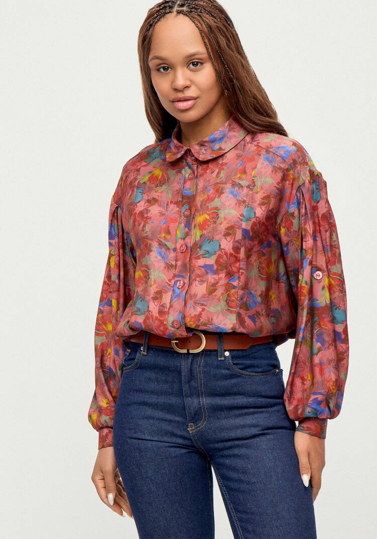 Блуза из ткани с акварельным принтом шир.  750, рис. 1