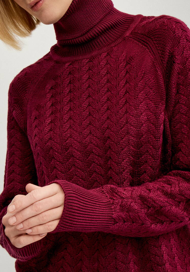 Свитер вязаный с косами и высоким горлом шир.  750, рис. 20