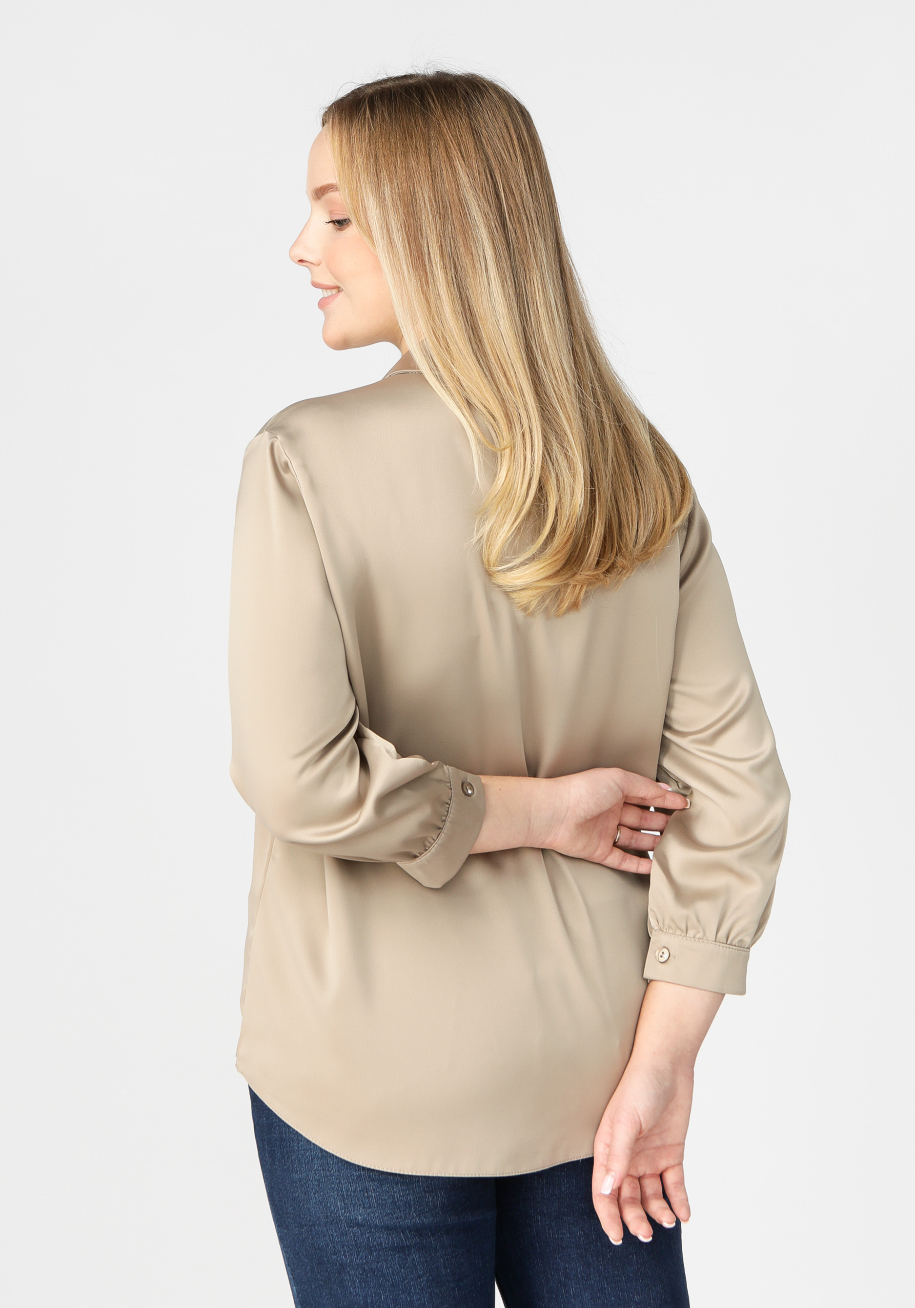 Блуза атласная с пуговицами со стразами VeraVo, размер 54, цвет коричневый - фото 10