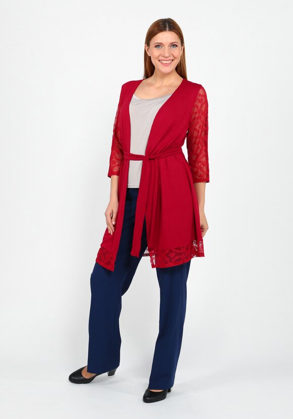 Кардиган с кружевными вставками и поясом шир.  580, рис. 2