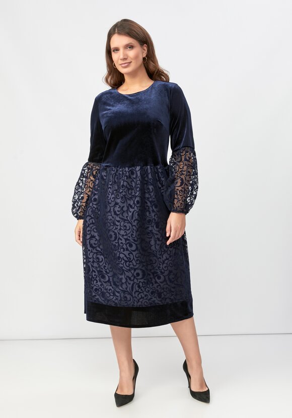 Платье комбинированной ткани свободного кроя шир.  580, рис. 1