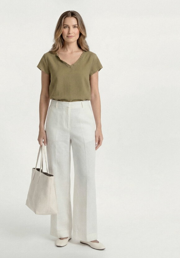 Топ изо льна с коротким рукавом и бахромой шир.  580, рис. 6