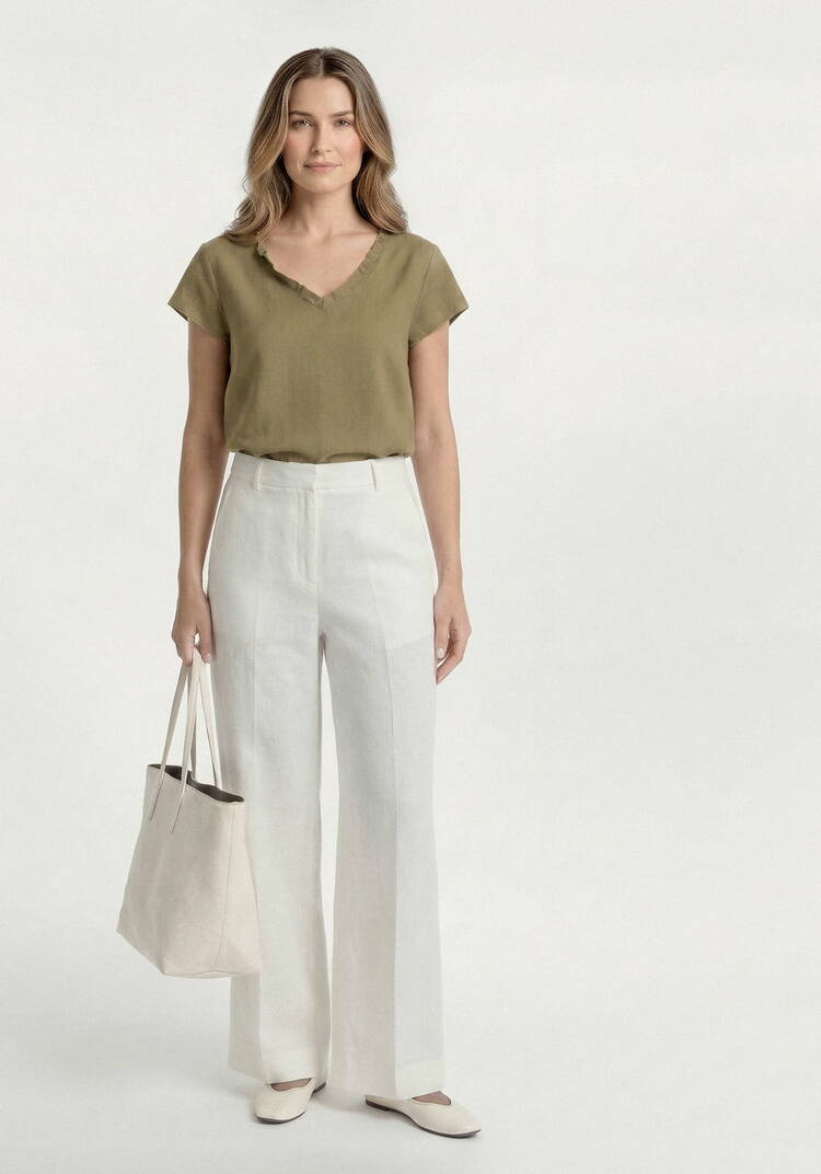 Топ изо льна с коротким рукавом и бахромой шир.  750, рис. 6