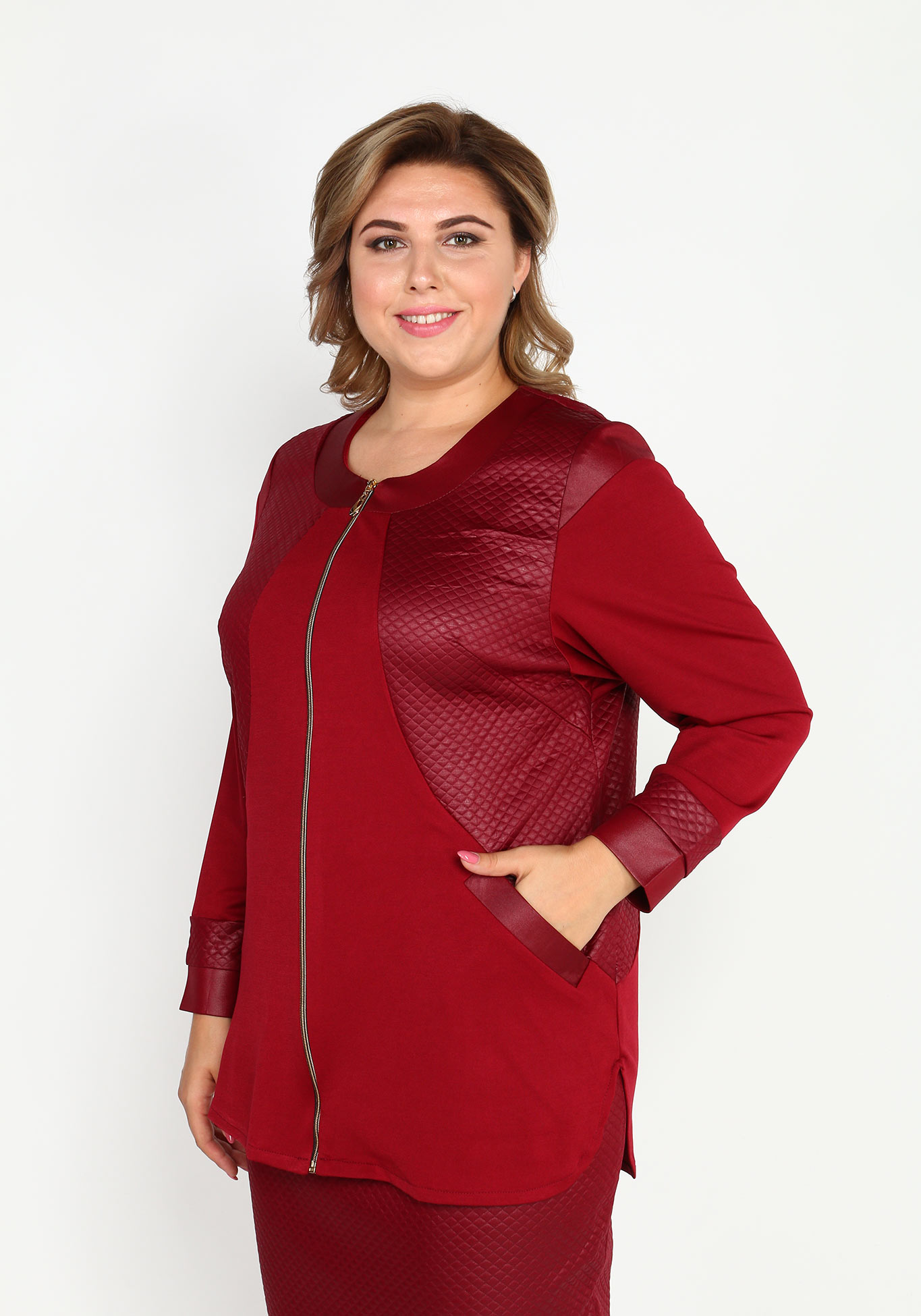Жакет на молнии из комбинированной ткани Bianka Modeno, размер 48, цвет красный - фото 4