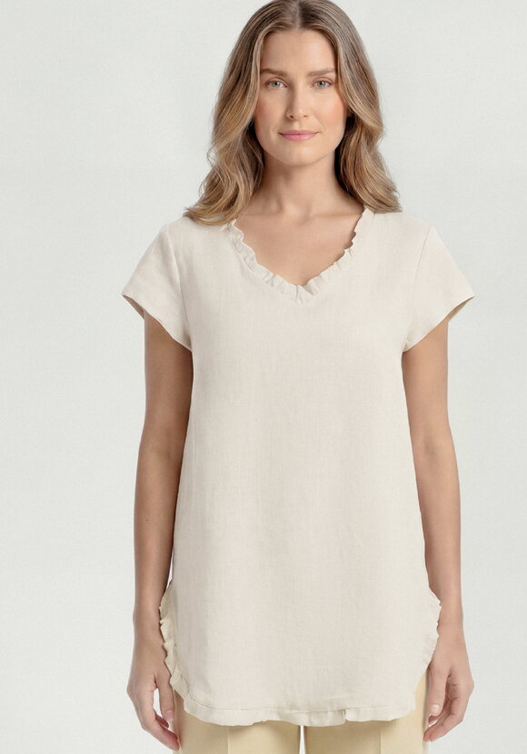 Топ изо льна с коротким рукавом и бахромой шир.  580, рис. 4