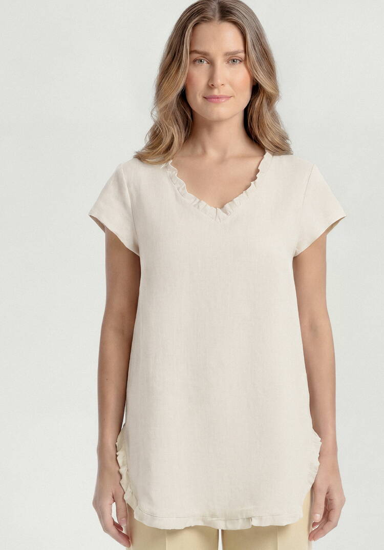 Топ изо льна с коротким рукавом и бахромой шир.  750, рис. 4