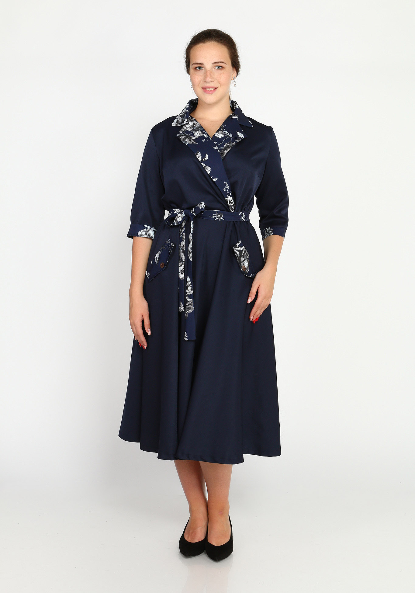 Платье с комбинированными деталями Bianka Modeno, размер 48, цвет тёмно-синий - фото 2