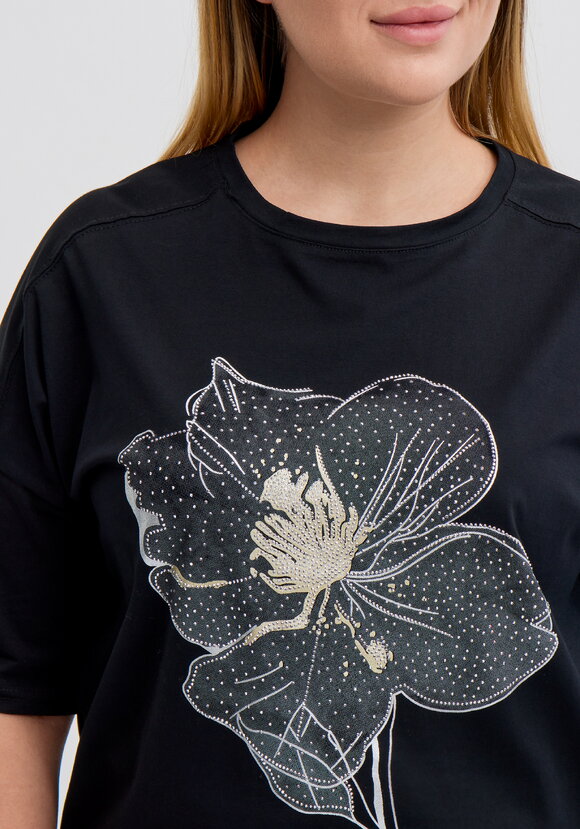 Футболка с цветочным принтом и стразами шир.  580, рис. 25