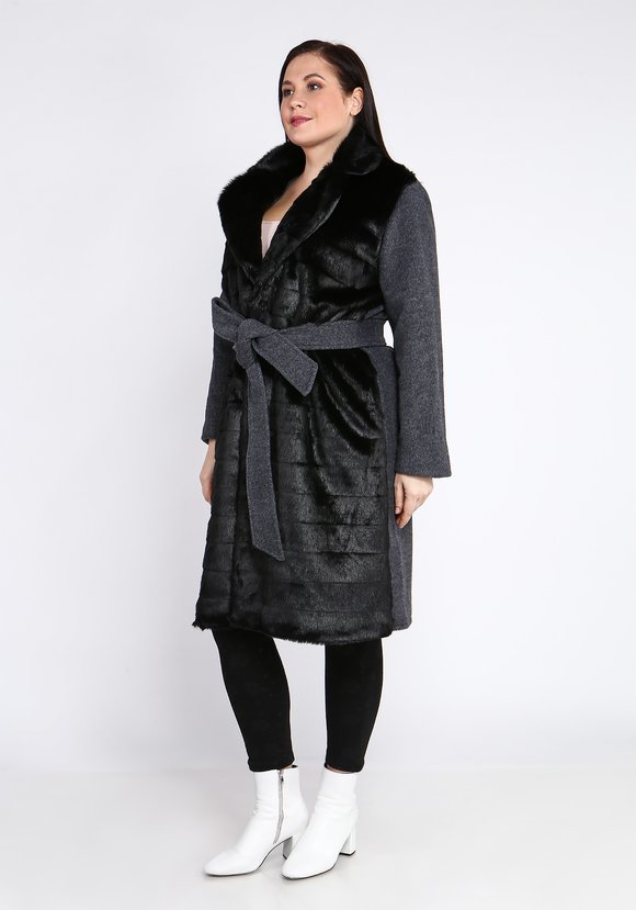 Пальто с отделкой из меха и поясом шир.  580, рис. 2