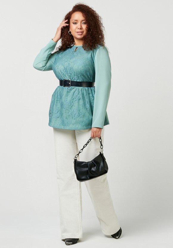 Блуза с кружевом однотонная шир.  580, рис. 4