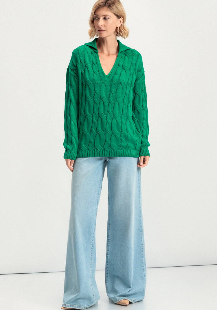 Джемпер с косами и воротником-поло шир.  750, рис. 7