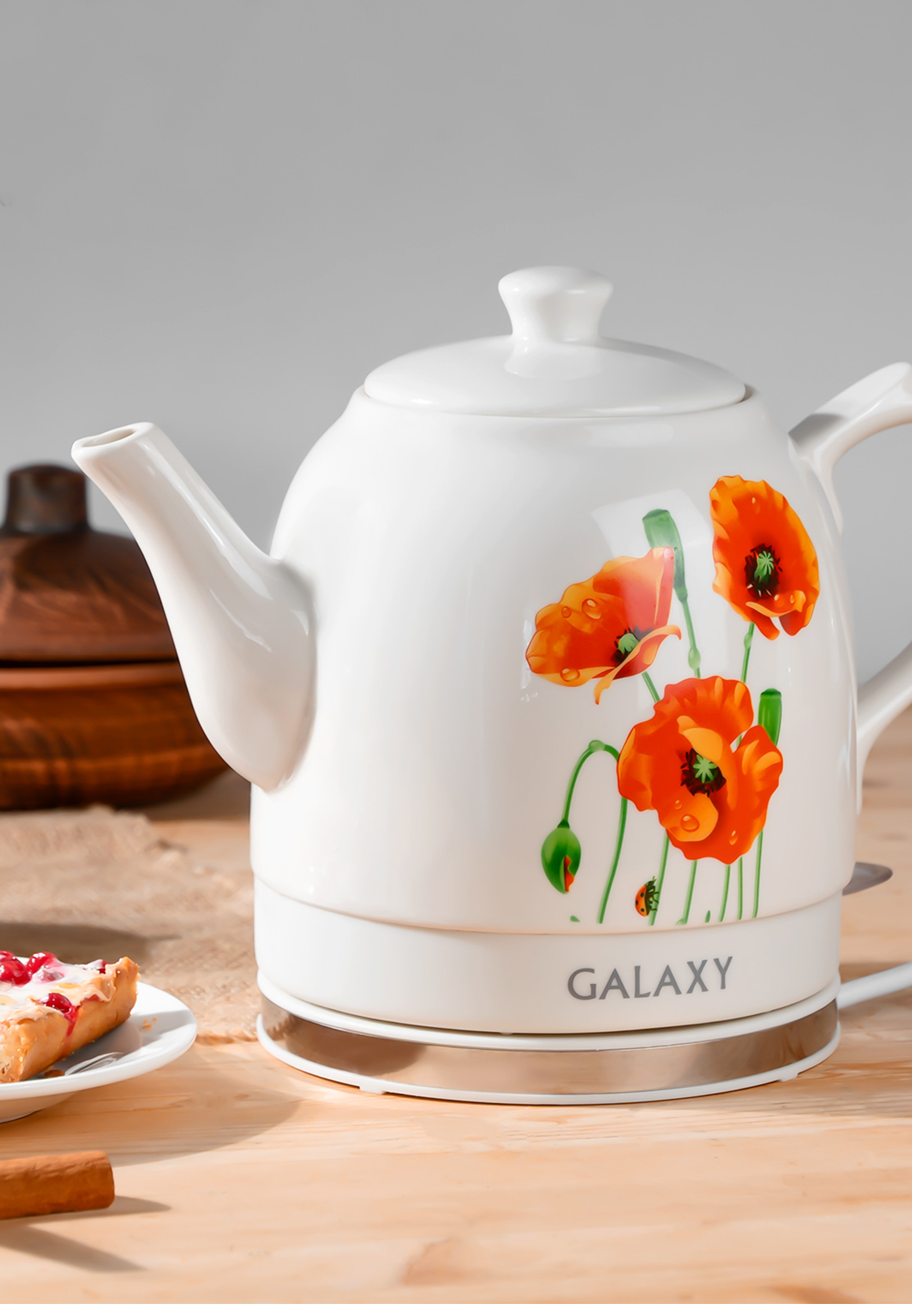 Электрический чайник с керамическим корпусом Galaxy, цвет белый - фото 1