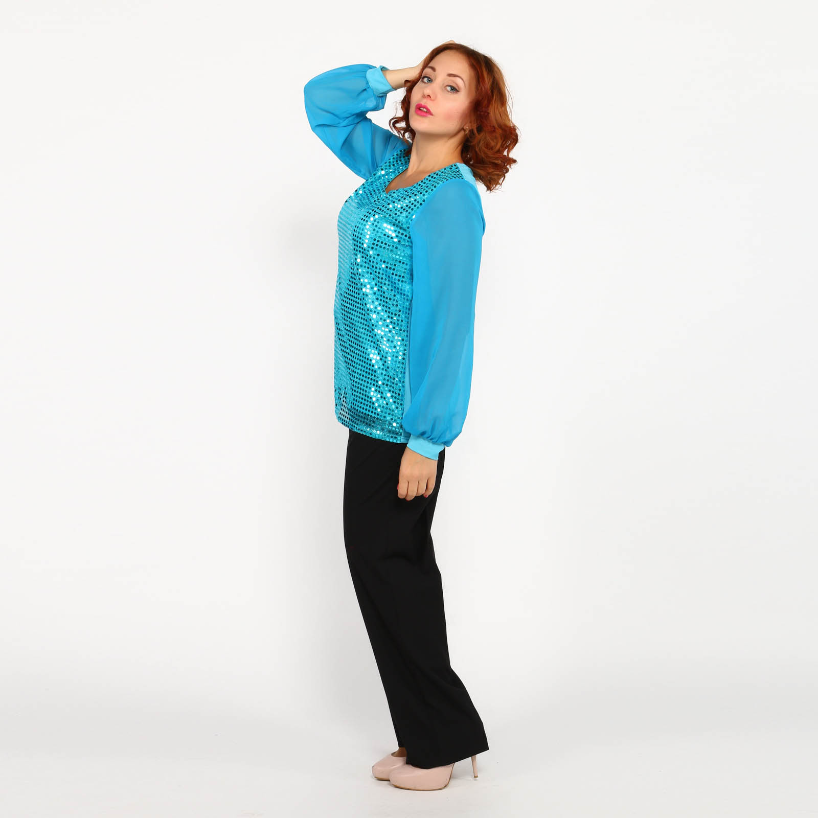 Блузка с блестящей отделкой Вау Фрау, цвет голубой, размер 60 - фото 2