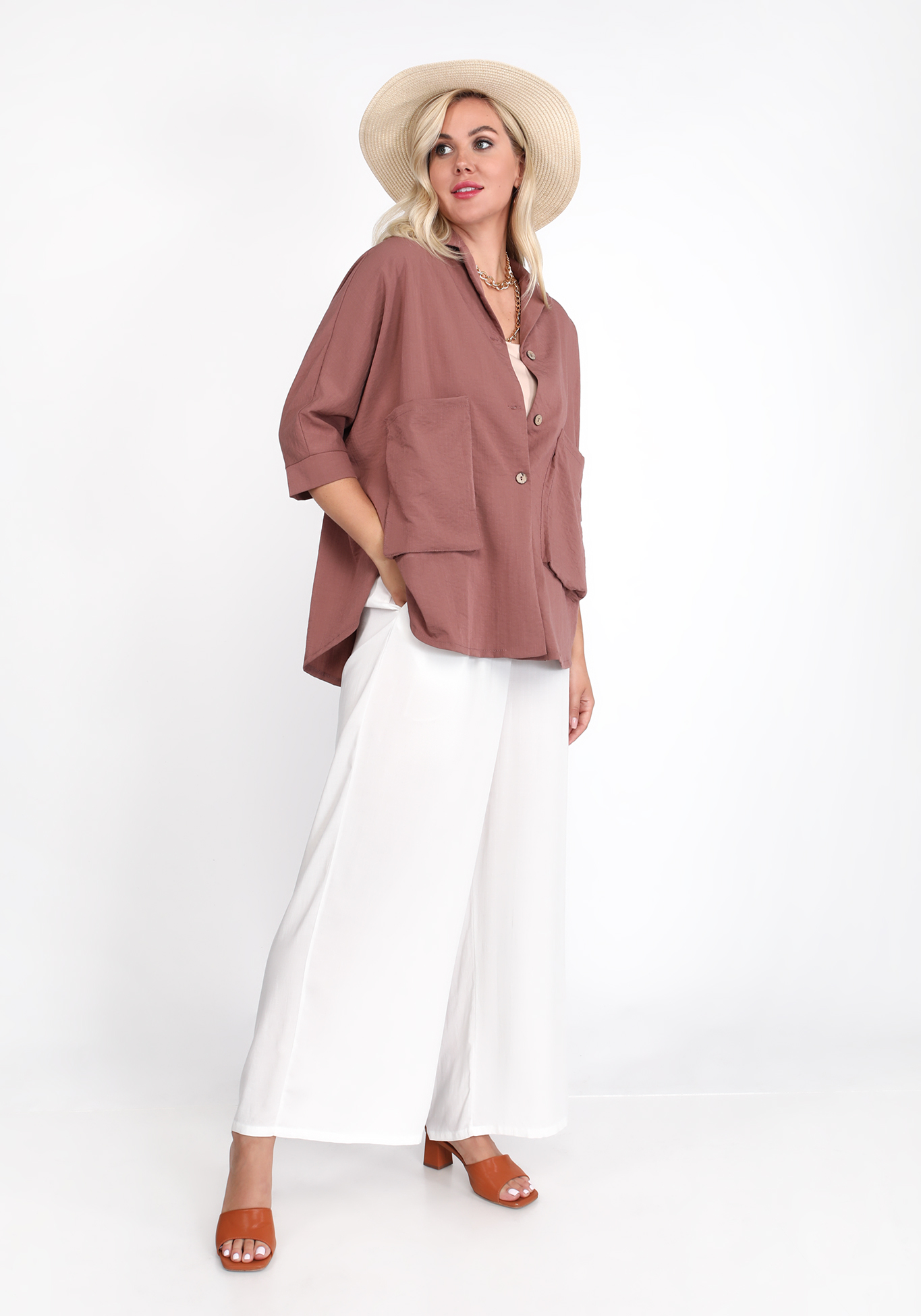 Блуза с объемными карманами Frida, размер 48, цвет фисташковый свободная модель - фото 7