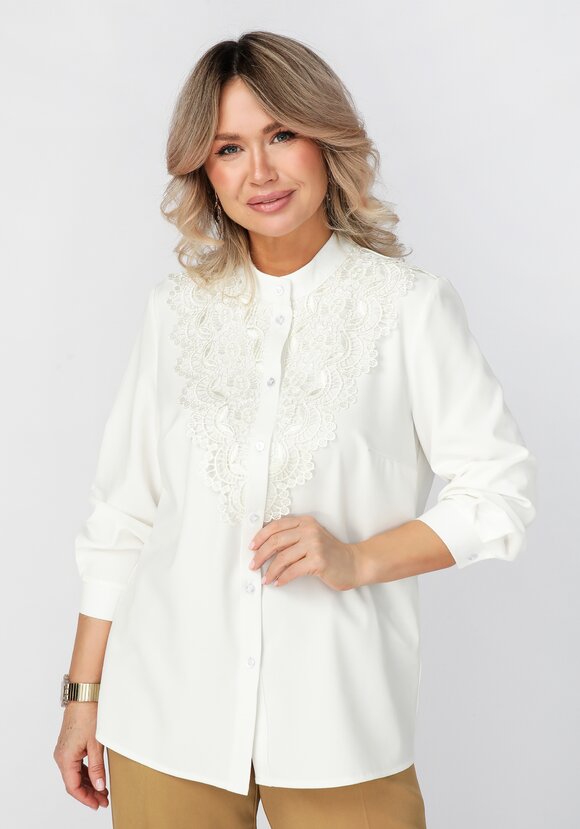 Блуза на пуговицах с ажурным кружевом шир.  580, рис. 1