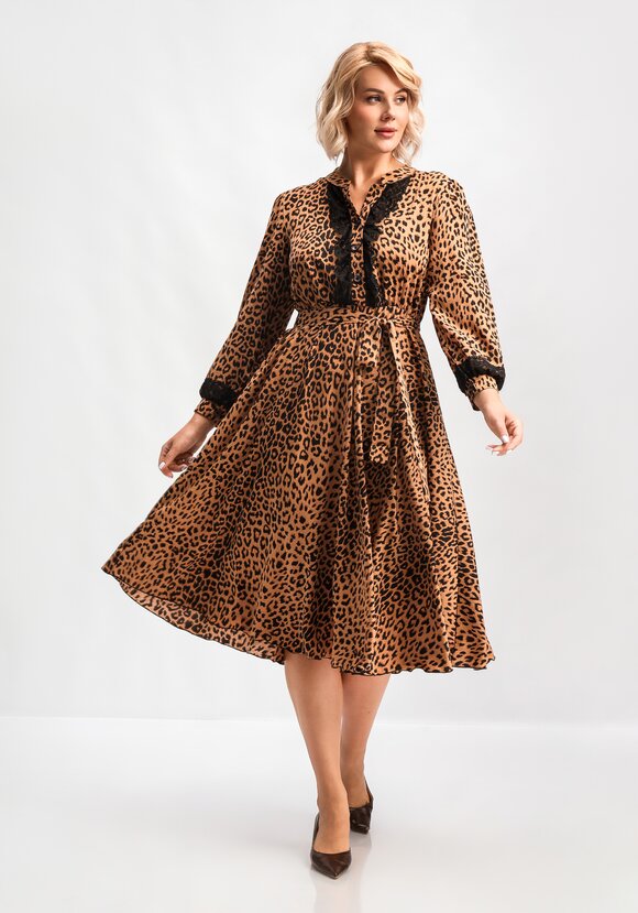 Платье с кружевом и анималистичным принтом шир.  580, рис. 8