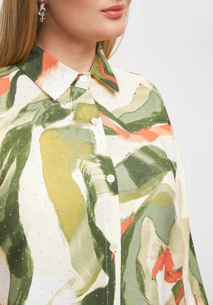 Туника на пуговицах с принтом и стразами шир.  750, рис. 5