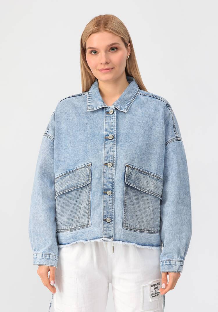 Куртка джинсовая со стразами шир.  750, рис. 4